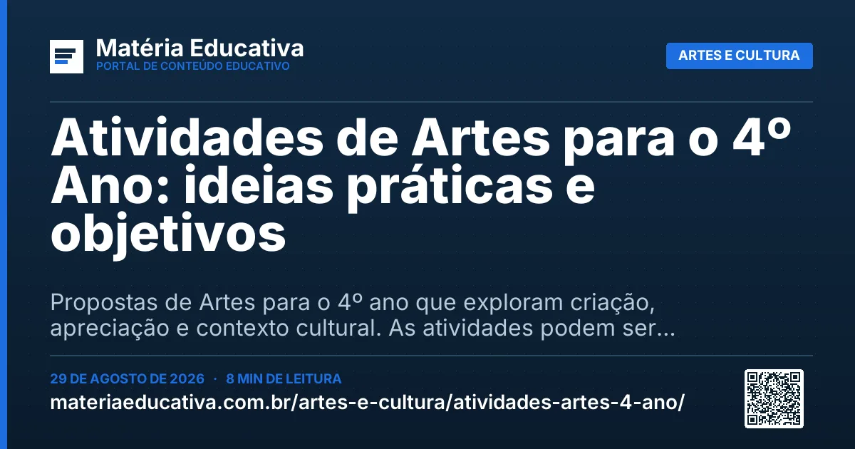 Resumo visual: Atividades de Artes para o 4º Ano: ideias práticas e objetivos