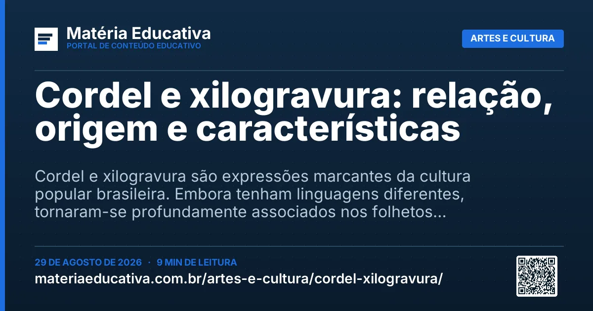Resumo visual: Cordel e xilogravura: relação, origem e características