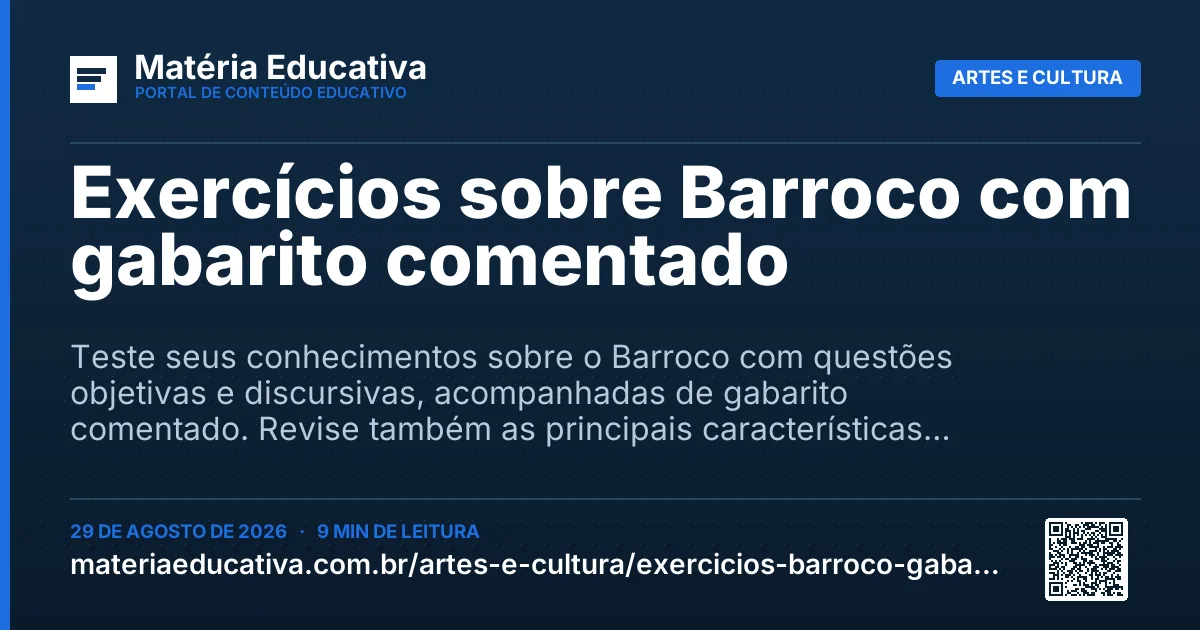 Resumo visual: Exercícios sobre Barroco com gabarito comentado