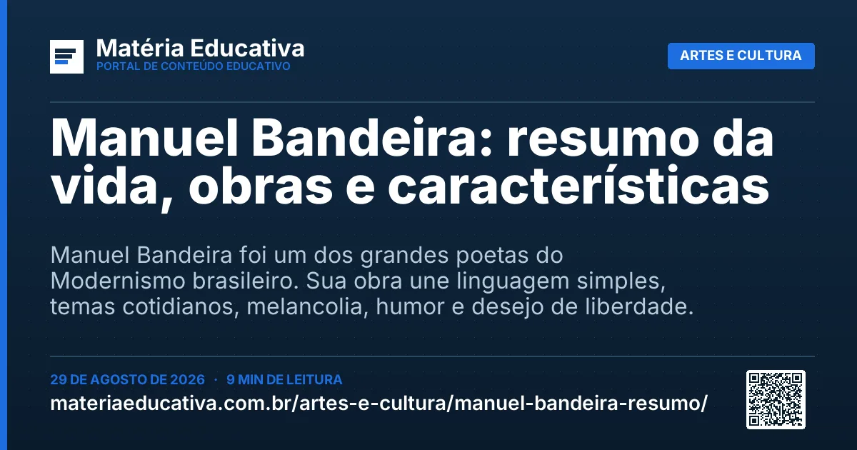 Resumo visual: Manuel Bandeira: resumo da vida, obras e características
