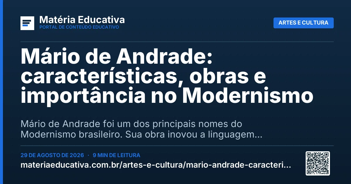 Resumo visual: Mário de Andrade: características, obras e importância no Modernismo