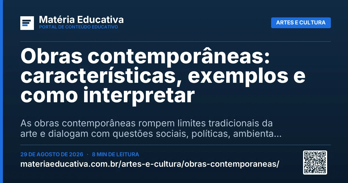 Resumo visual: Obras contemporâneas: características, exemplos e como interpretar