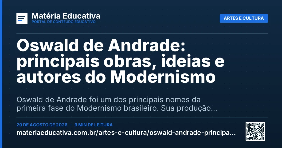 Resumo visual: Oswald de Andrade: principais obras, ideias e autores do Modernismo