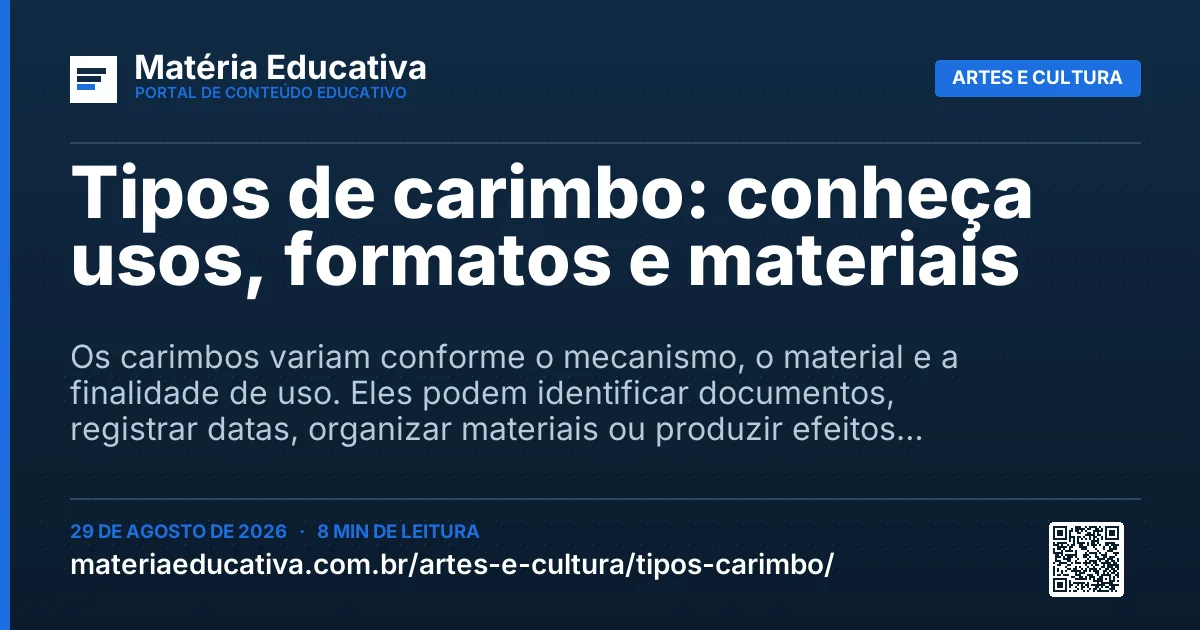 Resumo visual: Tipos de carimbo: conheça usos, formatos e materiais