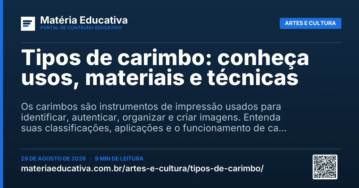 Resumo visual: Tipos de carimbo: conheça usos, materiais e técnicas