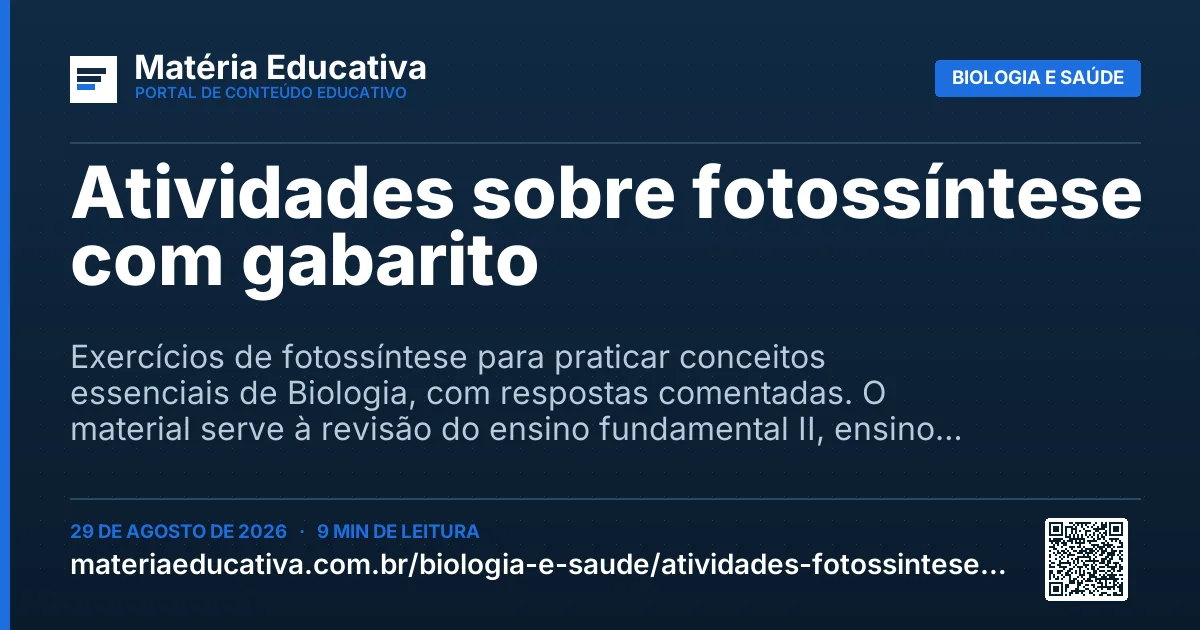 Resumo visual: Atividades sobre fotossíntese com gabarito