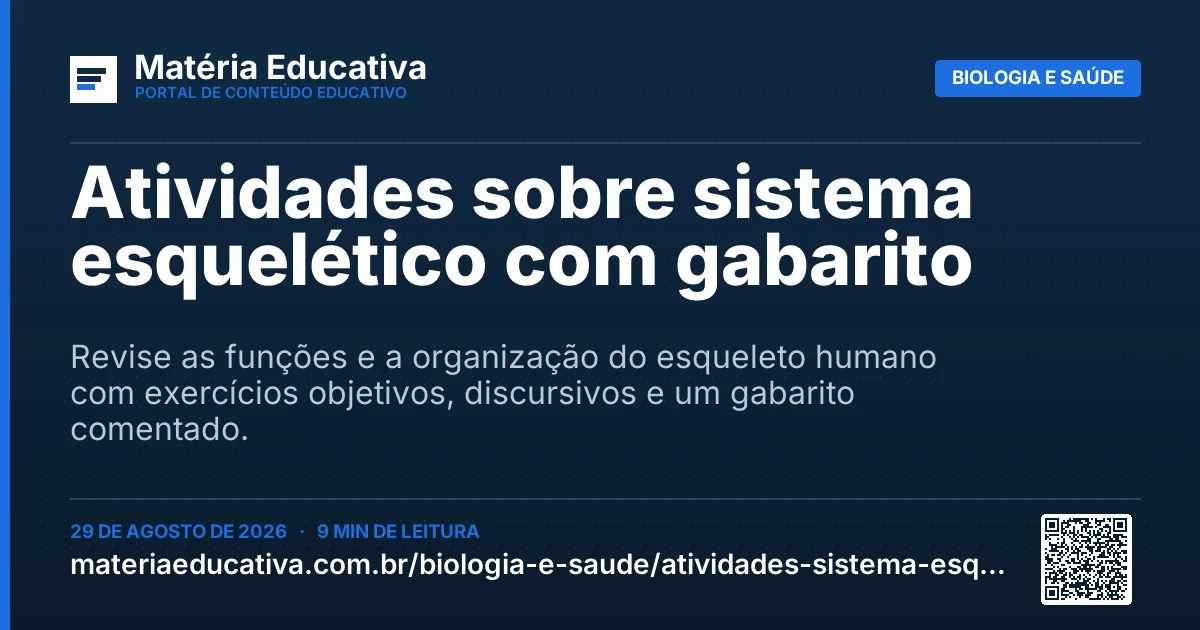 Resumo visual: Atividades sobre sistema esquelético com gabarito