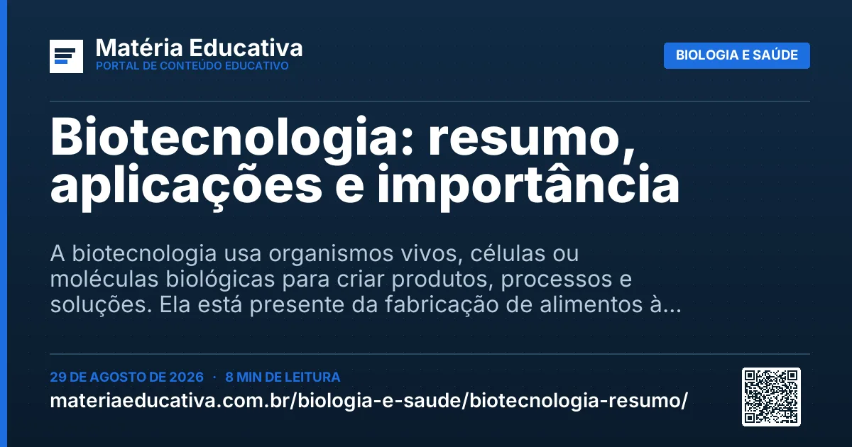 Resumo visual: Biotecnologia: resumo, aplicações e importância