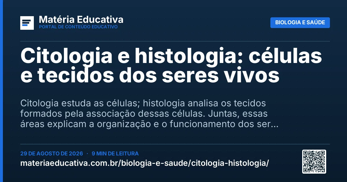 Resumo visual: Citologia e histologia: células e tecidos dos seres vivos