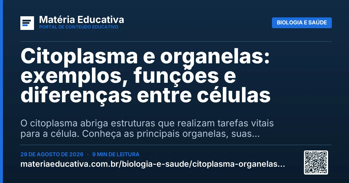 Resumo visual: Citoplasma e organelas: exemplos, funções e diferenças entre células