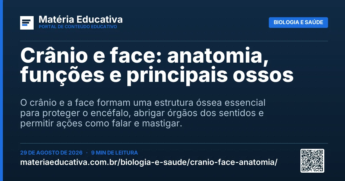 Resumo visual: Crânio e face: anatomia, funções e principais ossos