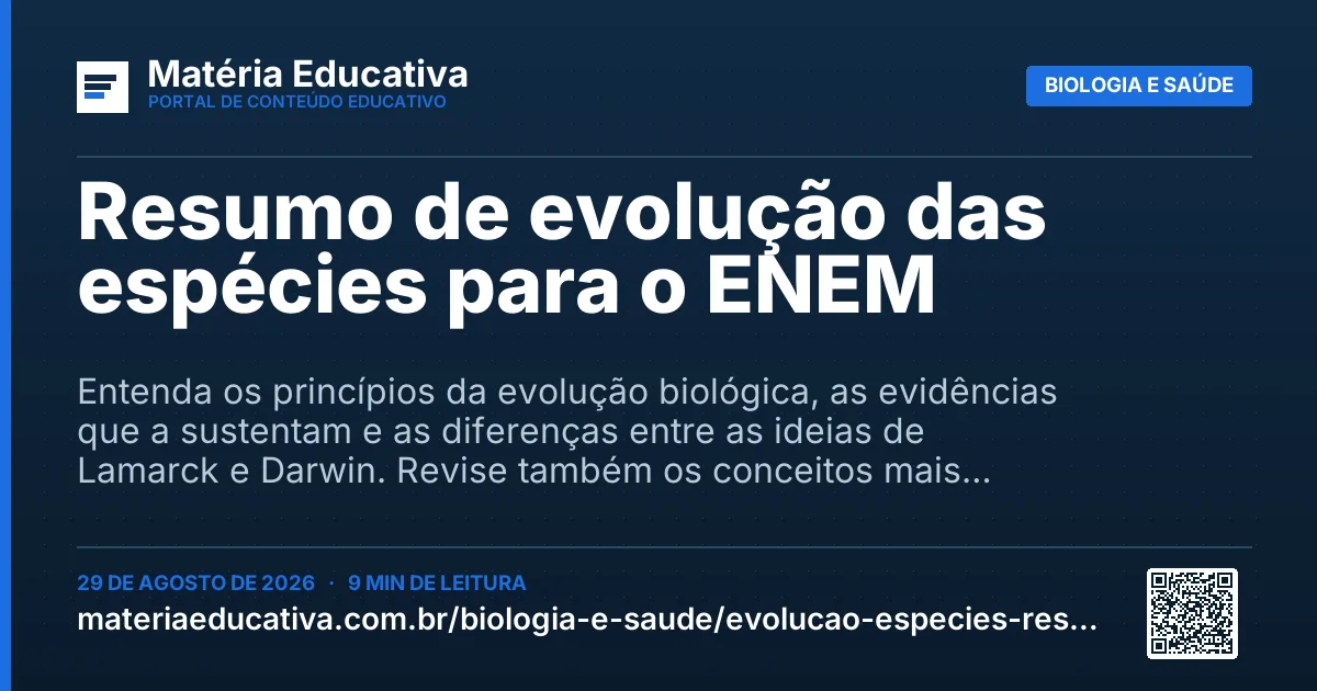 Resumo visual: Resumo de evolução das espécies para o ENEM