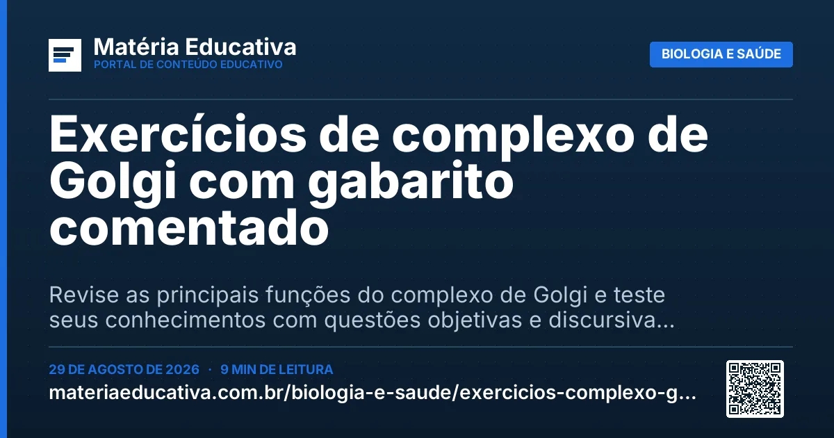 Resumo visual: Exercícios de complexo de Golgi com gabarito comentado