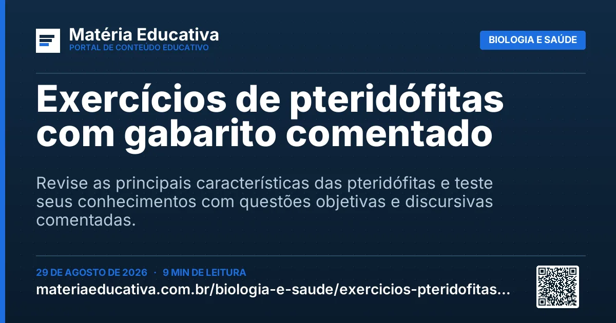 Resumo visual: Exercícios de pteridófitas com gabarito comentado