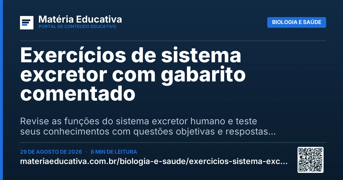 Resumo visual: Exercícios de sistema excretor com gabarito comentado