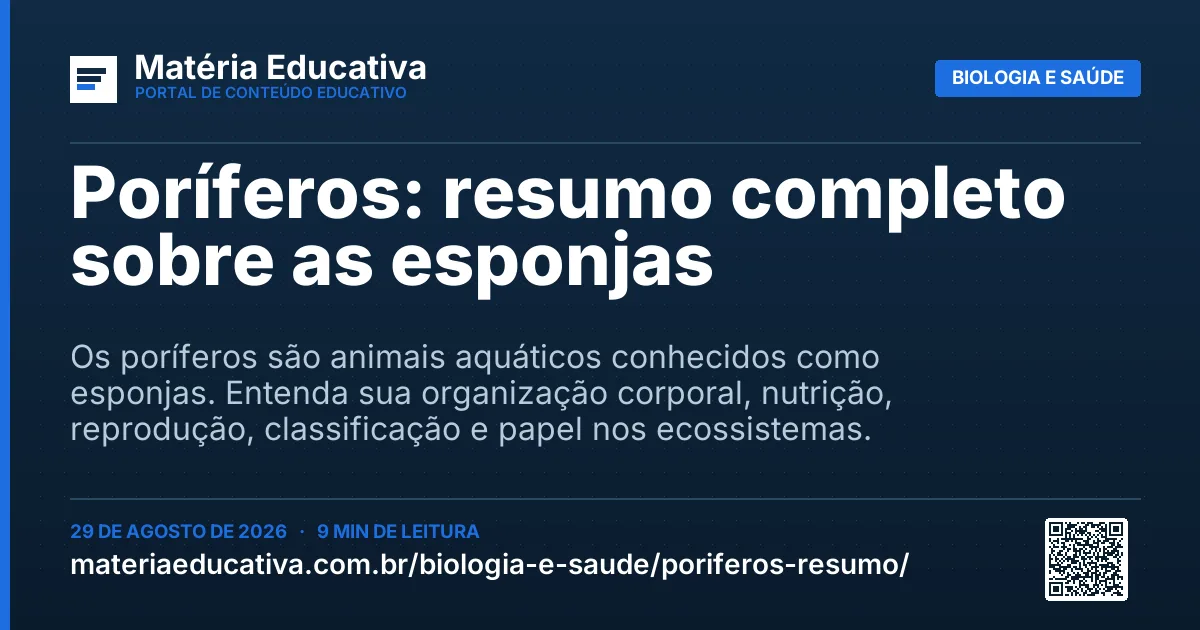 Resumo visual: Poríferos: resumo completo sobre as esponjas
