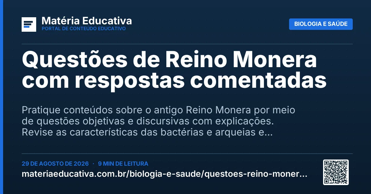 Resumo visual: Questões de Reino Monera com respostas comentadas