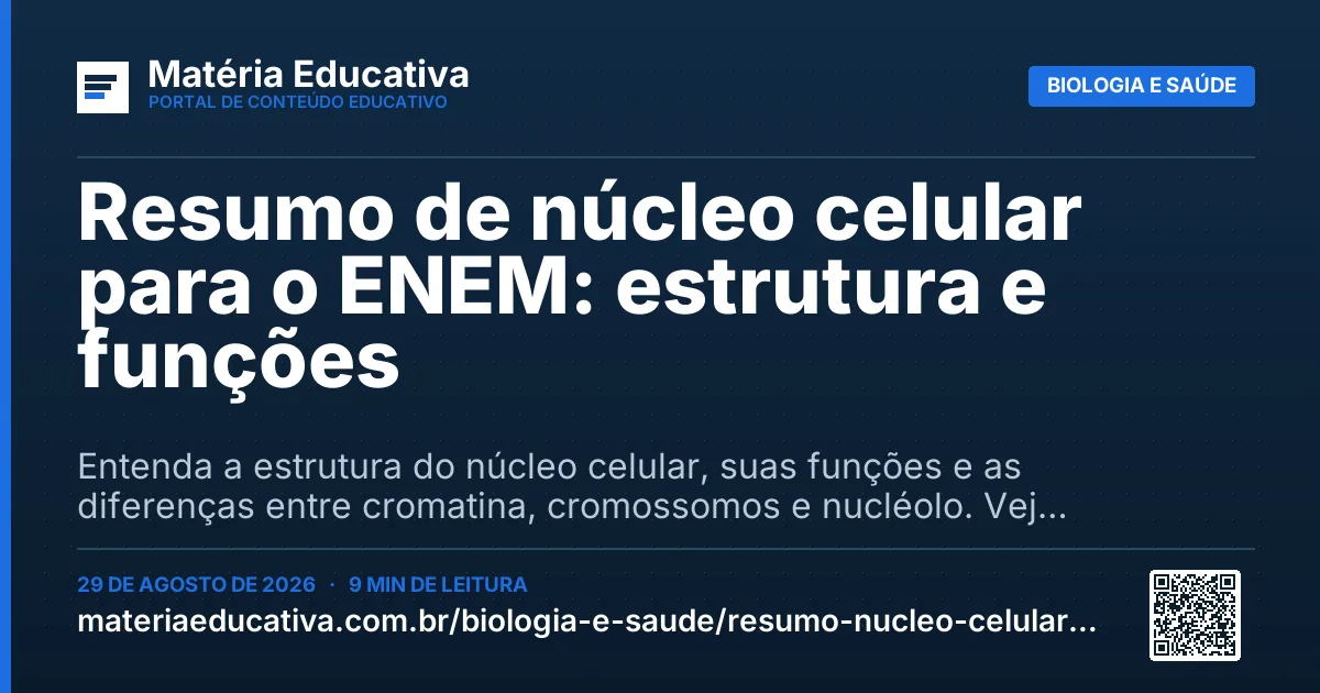 Resumo visual: Resumo de núcleo celular para o ENEM: estrutura e funções