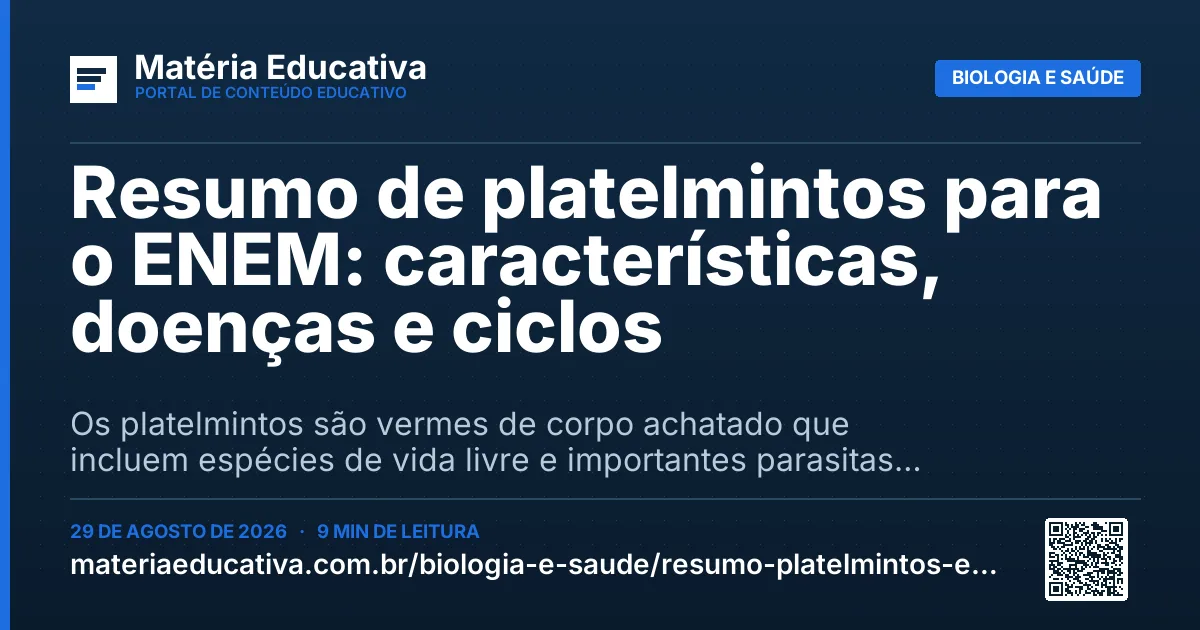 Resumo visual: Resumo de platelmintos para o ENEM: características, doenças e ciclos
