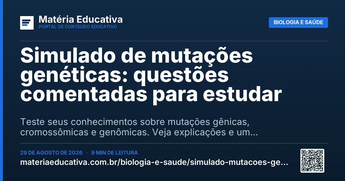 Resumo visual: Simulado de mutações genéticas: questões comentadas para estudar