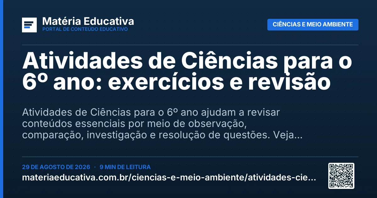 Resumo visual: Atividades de Ciências para o 6º ano: exercícios e revisão