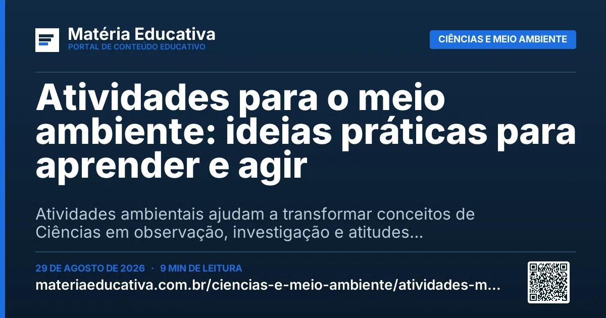 Resumo visual: Atividades para o meio ambiente: ideias práticas para aprender e agir