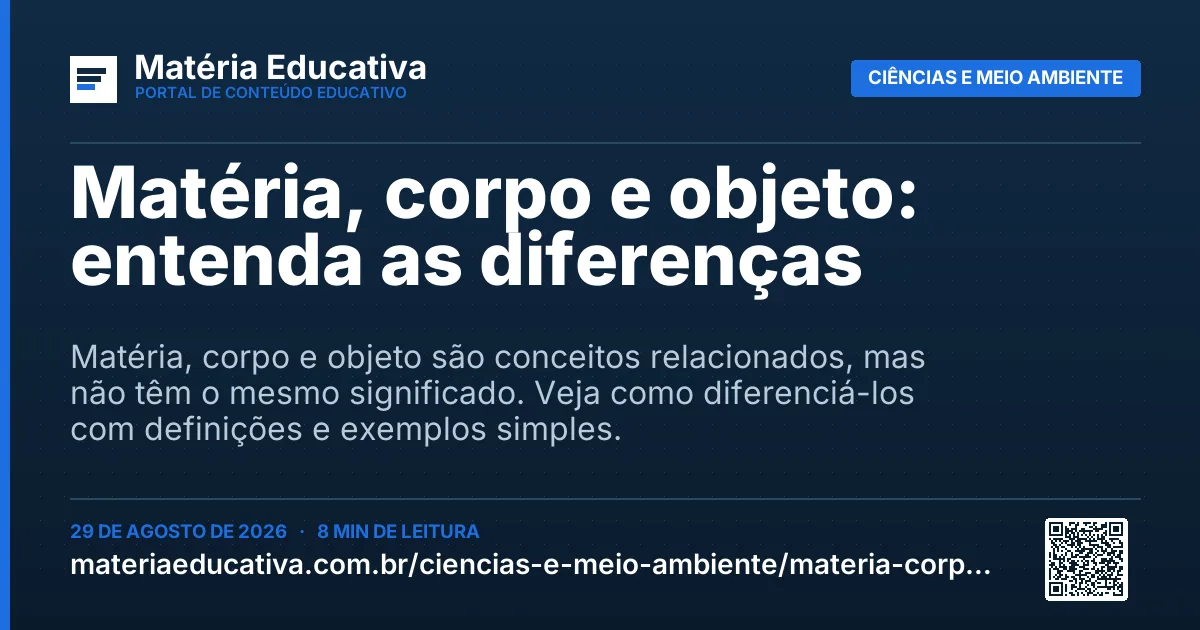 Resumo visual: Matéria, corpo e objeto: entenda as diferenças