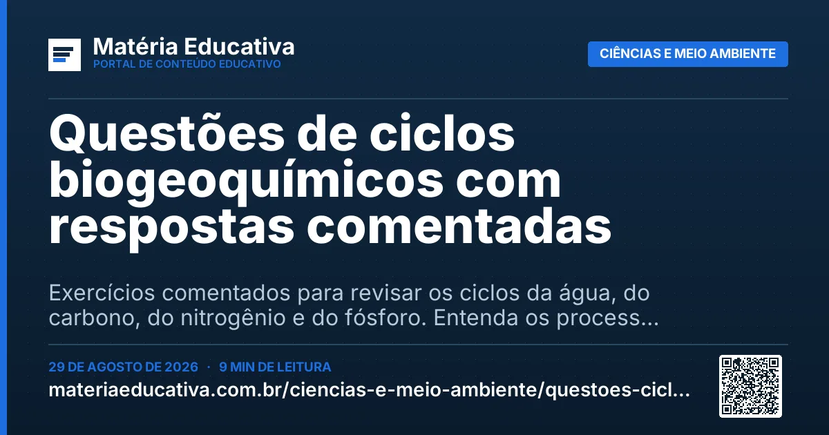Resumo visual: Questões de ciclos biogeoquímicos com respostas comentadas