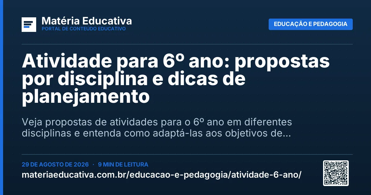 Resumo visual: Atividade para 6º ano: propostas por disciplina e dicas de planejamento