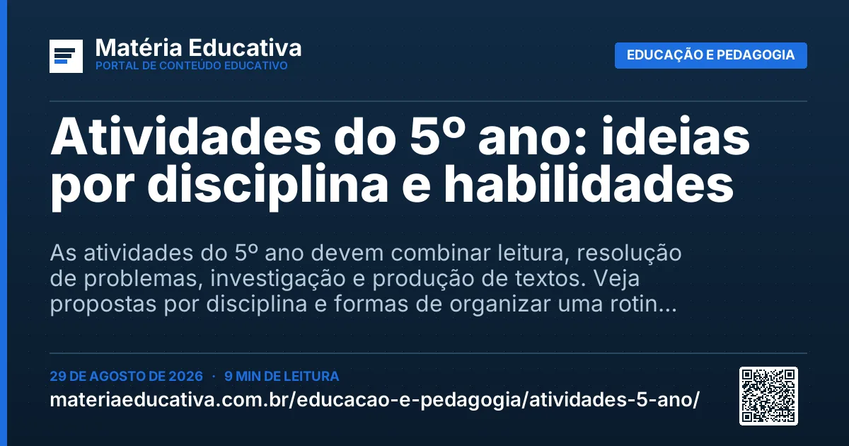 Resumo visual: Atividades do 5º ano: ideias por disciplina e habilidades