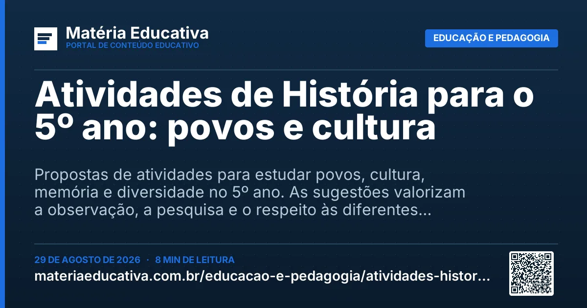 Resumo visual: Atividades de História para o 5º ano: povos e cultura