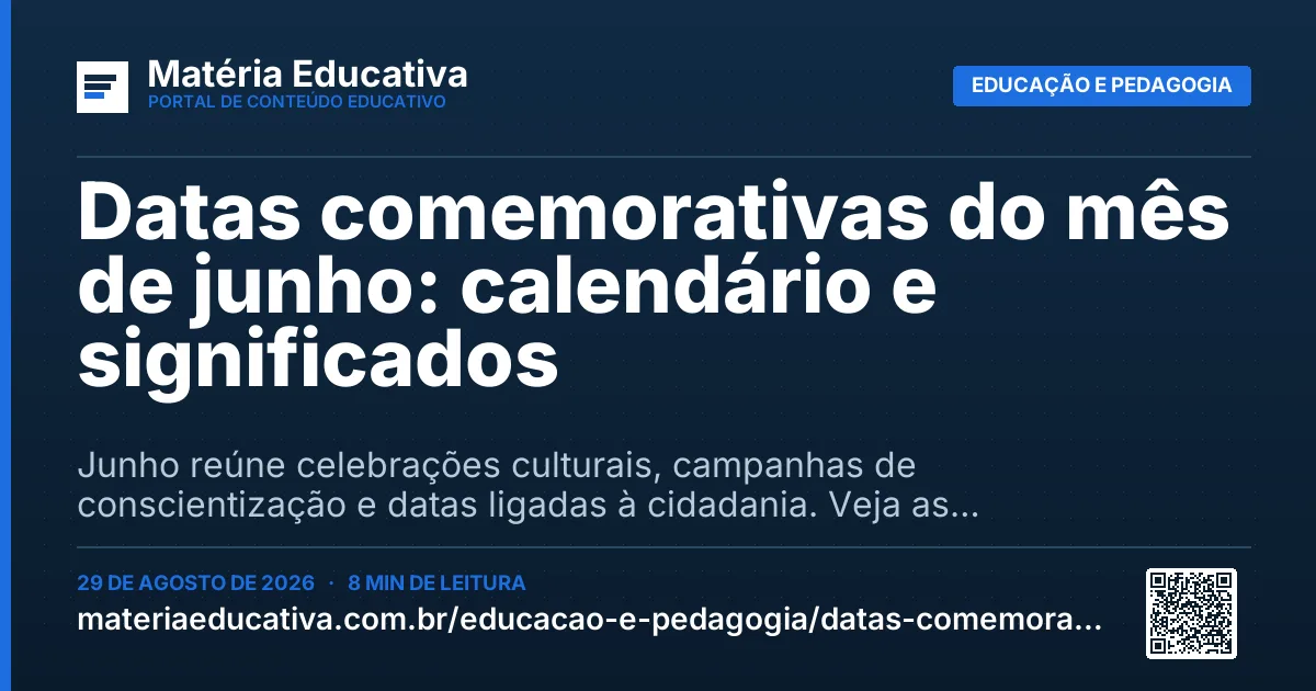 Resumo visual: Datas comemorativas do mês de junho: calendário e significados