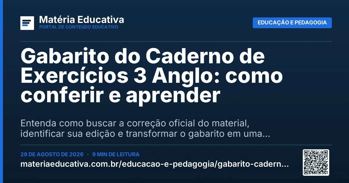 Resumo visual: Gabarito do Caderno de Exercícios 3 Anglo: como conferir e aprender