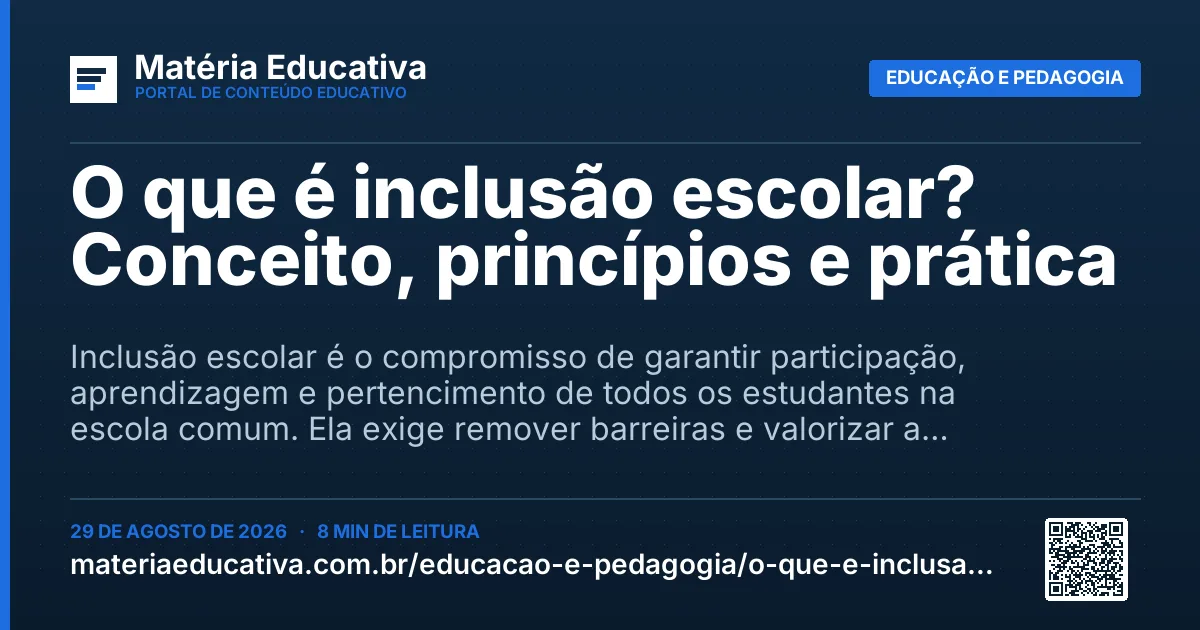 Resumo visual: O que é inclusão escolar? Conceito, princípios e prática