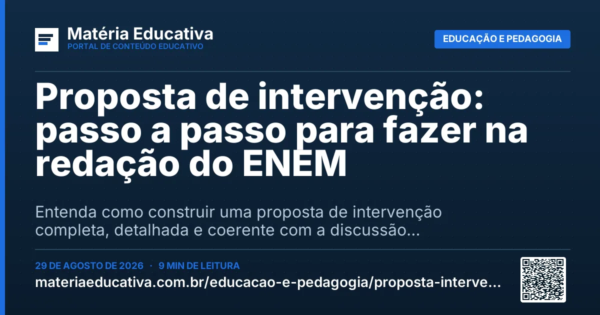 Resumo visual: Proposta de intervenção: passo a passo para fazer na redação do ENEM