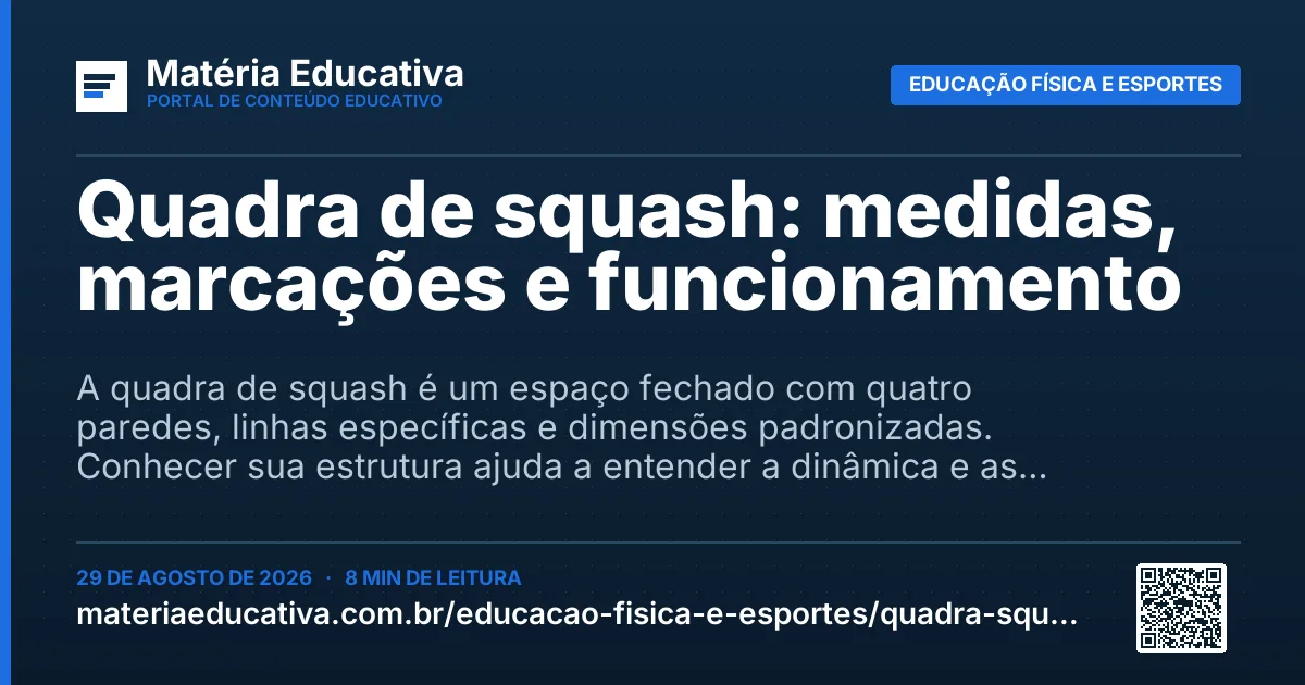 Resumo visual: Quadra de squash: medidas, marcações e funcionamento