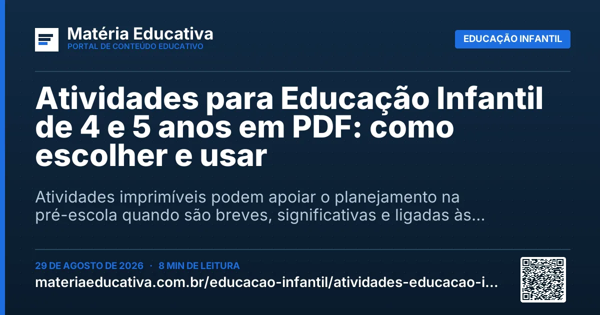 Resumo visual: Atividades para Educação Infantil de 4 e 5 anos em PDF: como escolher e usar