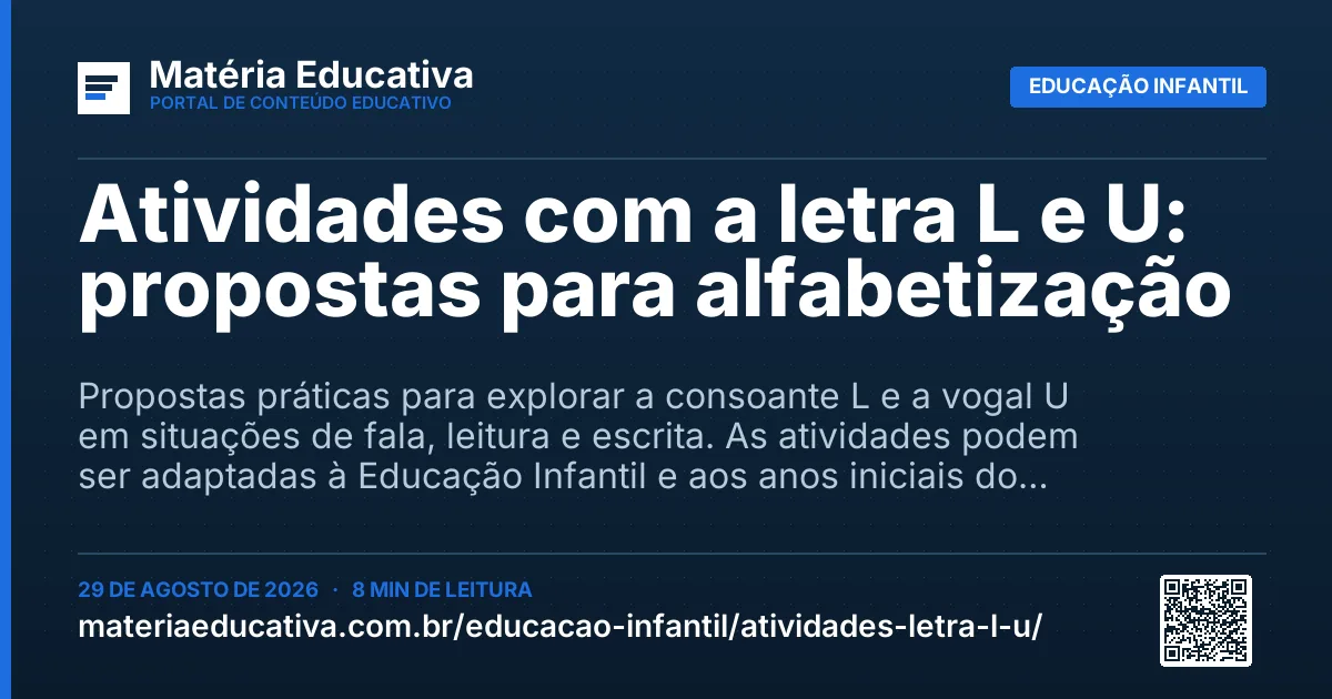 Resumo visual: Atividades com a letra L e U: propostas para alfabetização