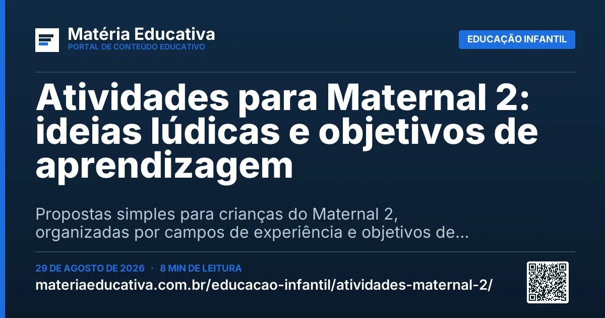 Resumo visual: Atividades para Maternal 2: ideias lúdicas e objetivos de aprendizagem