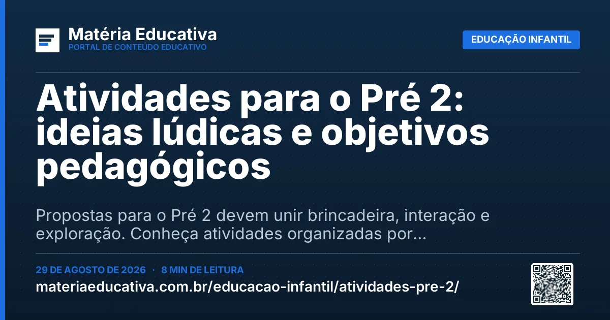 Resumo visual: Atividades para o Pré 2: ideias lúdicas e objetivos pedagógicos