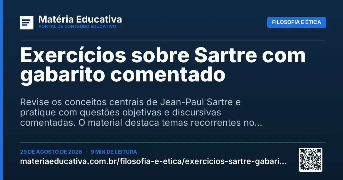 Resumo visual: Exercícios sobre Sartre com gabarito comentado