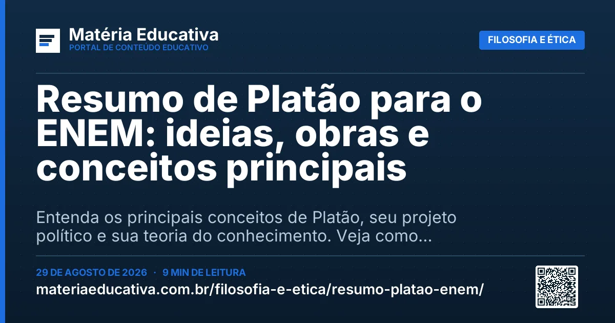Resumo visual: Resumo de Platão para o ENEM: ideias, obras e conceitos principais