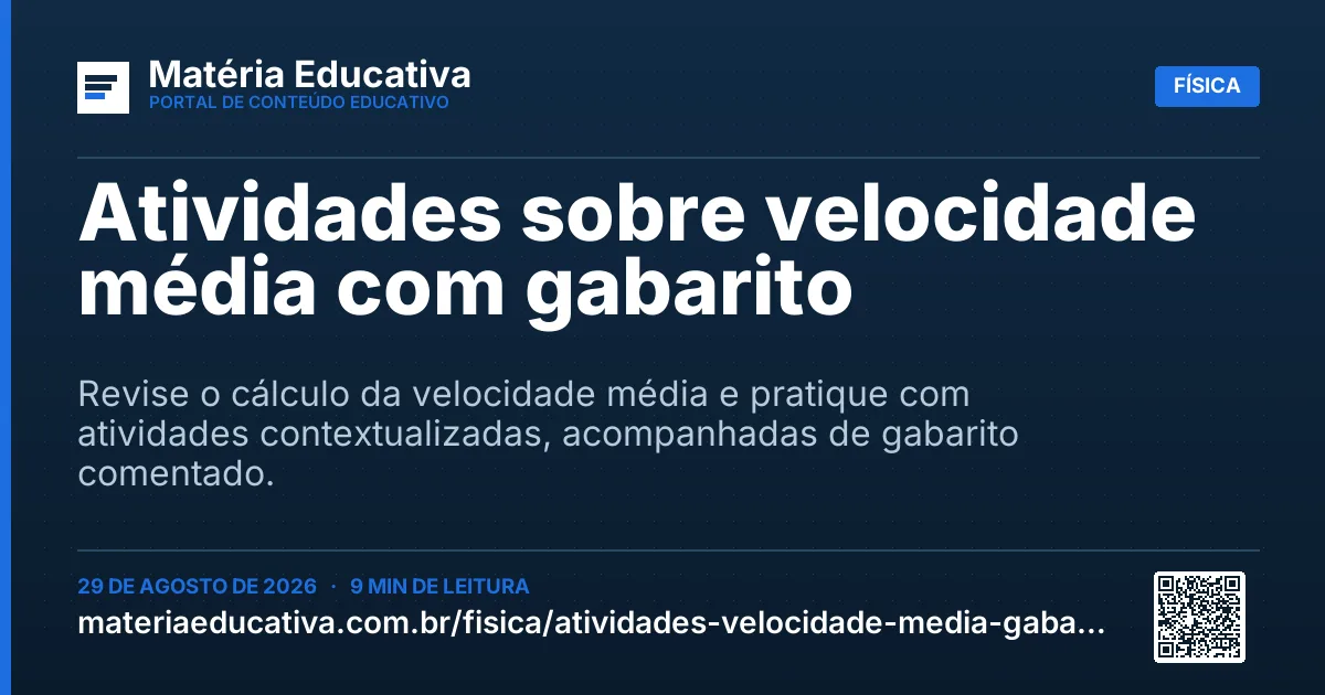 Resumo visual: Atividades sobre velocidade média com gabarito