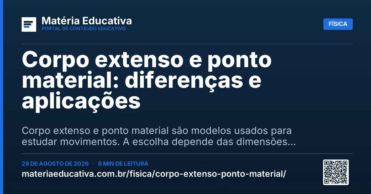 Resumo visual: Corpo extenso e ponto material: diferenças e aplicações