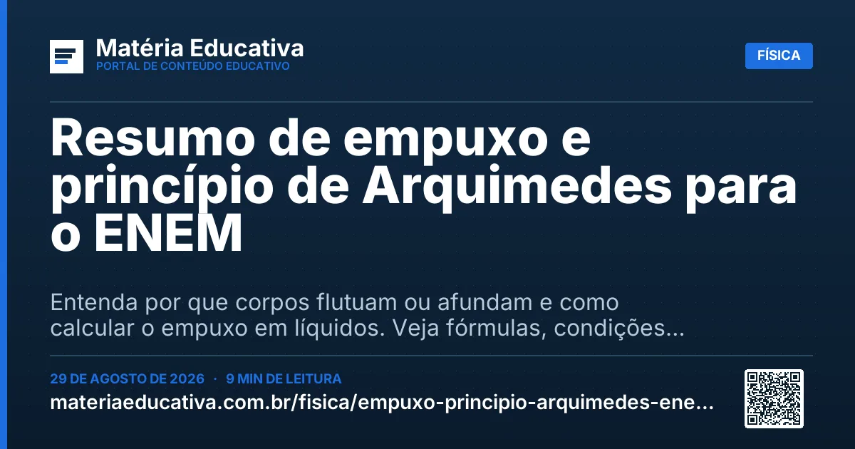 Resumo visual: Resumo de empuxo e princípio de Arquimedes para o ENEM