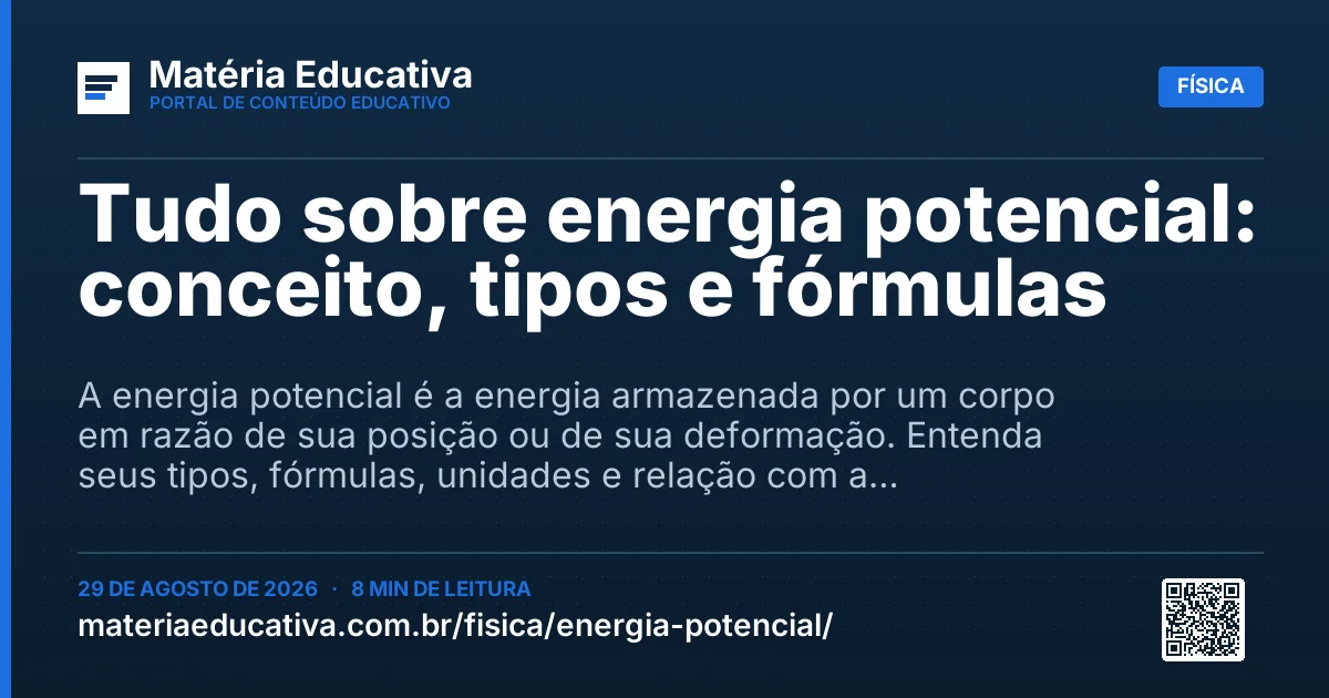 Resumo visual: Tudo sobre energia potencial: conceito, tipos e fórmulas
