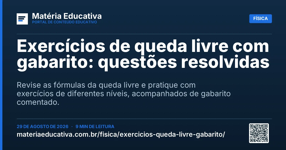 Resumo visual: Exercícios de queda livre com gabarito: questões resolvidas