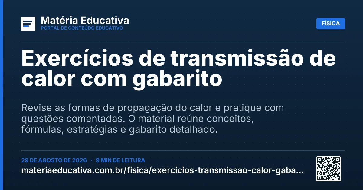 Resumo visual: Exercícios de transmissão de calor com gabarito