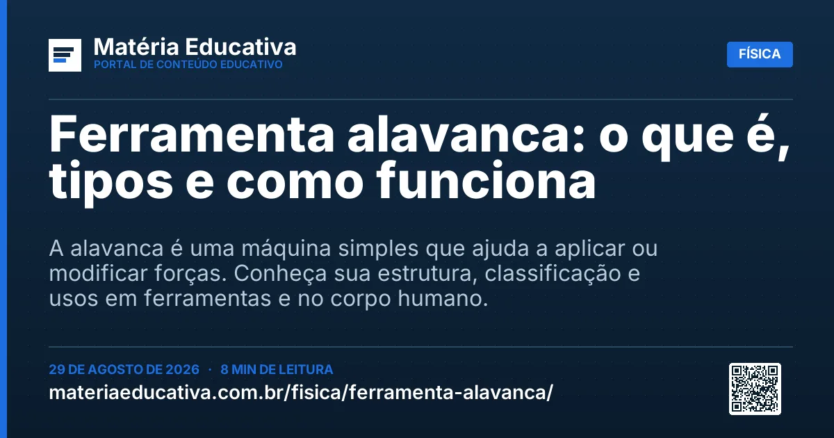 Resumo visual: Ferramenta alavanca: o que é, tipos e como funciona