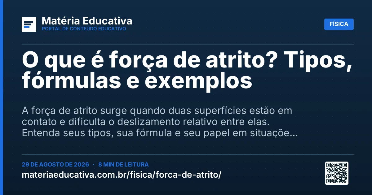 Resumo visual: O que é força de atrito? Tipos, fórmulas e exemplos